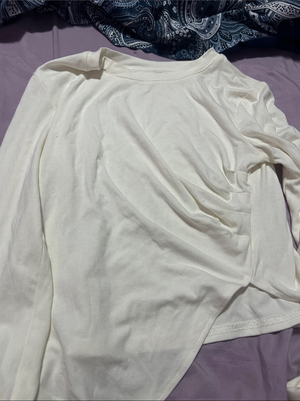 Women’s White Long-Sleeve Draped Top